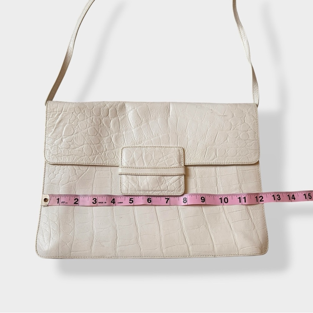 Vintage Furla Bag Envelope Croc Embossed Leather Off White Structured Purse - Picture 15 of 16